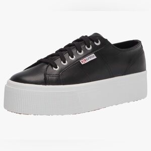 Superga Women's 2790-Naplngcotu Sneaker size 9 Black Leather upper white sole